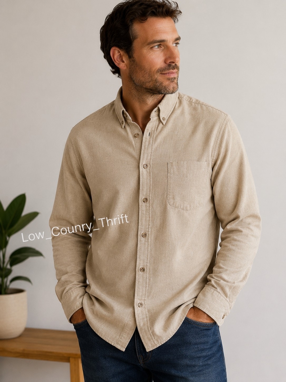 J.Crew Brushed Twill Shirt Mens XL Tan Button Front Pocket Soft Cotton